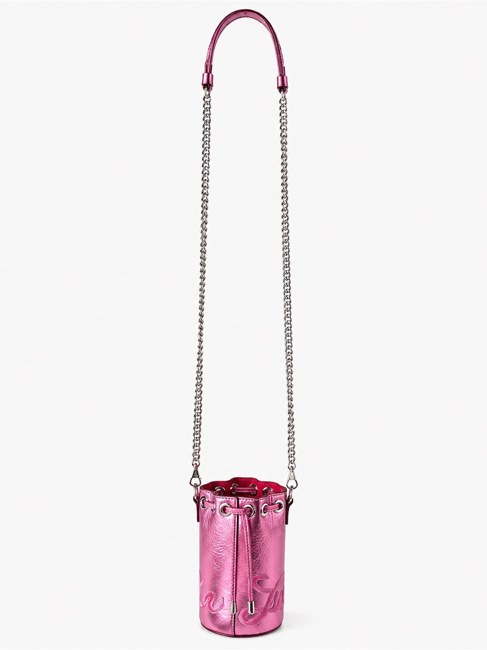 Christian Louboutin Mini Bucket Bag Metallic Pink Leather Chain Strap w/ Dusty✨✨